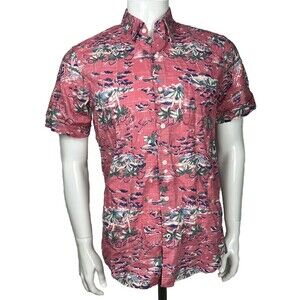 Izod Saltwater Shirt Short Sleeve Hawaiian Relaxed Classic 100% Cotton Men Small